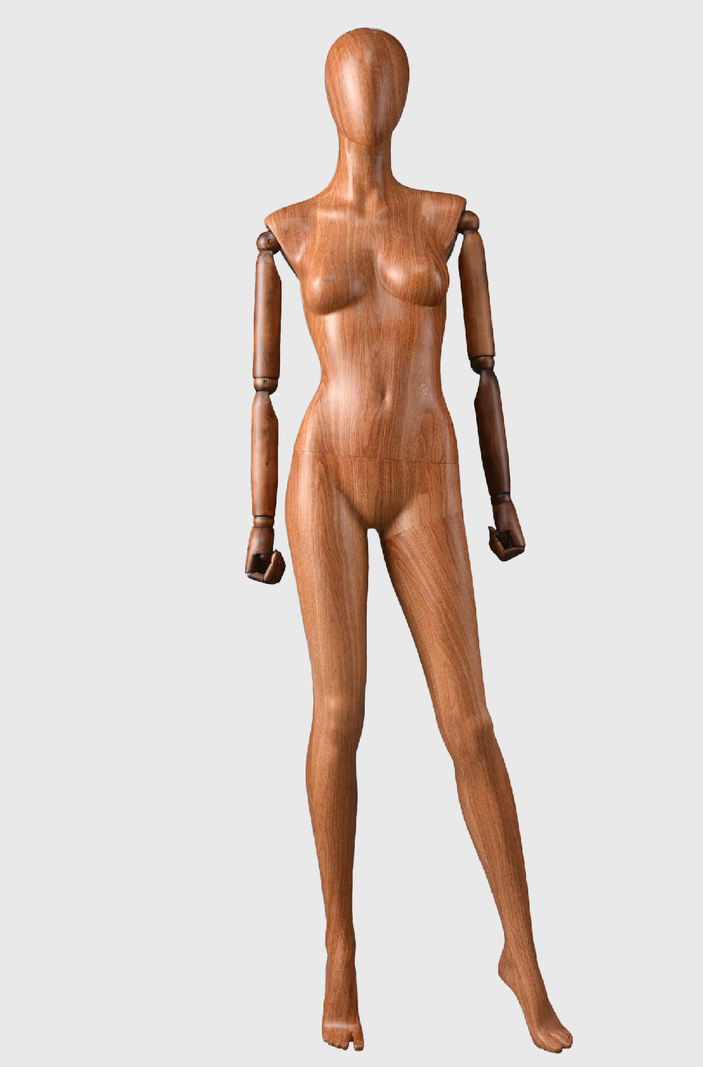 站姿木纹色带木头女模 全身模特道具