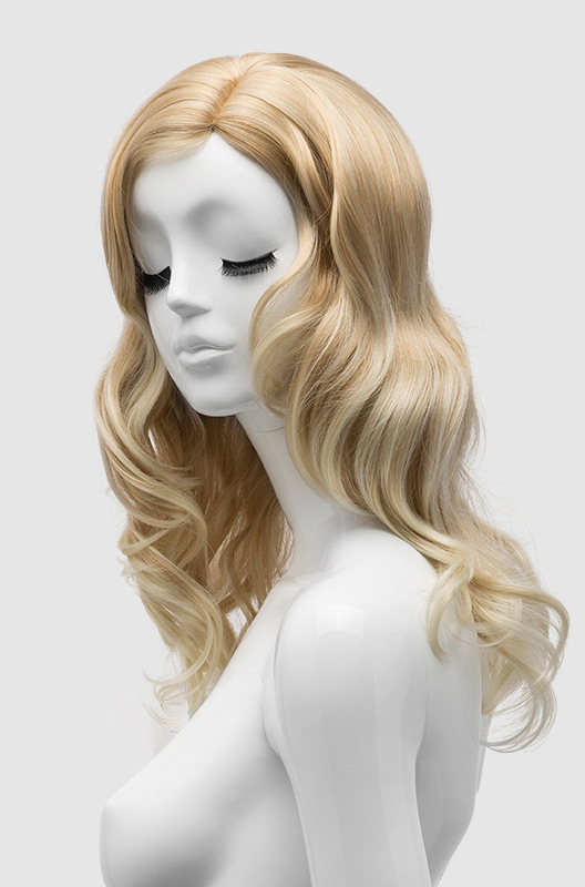 假发头模橱窗展示道具-波浪黄卷发女头模